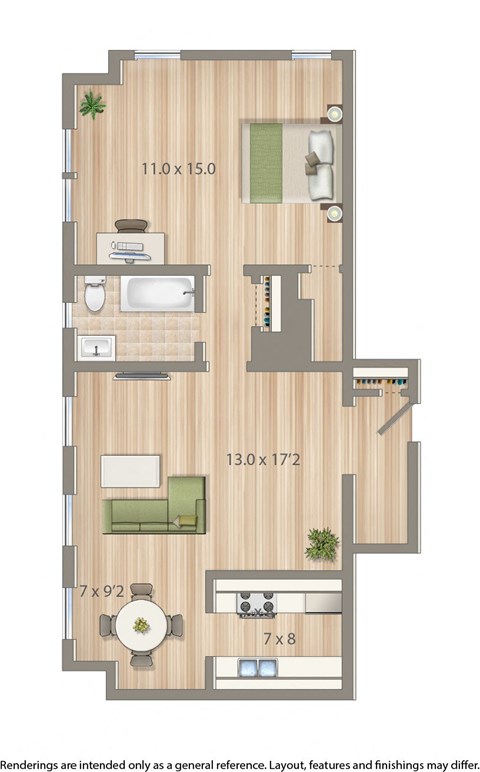 2800 woodley apartment one bedroom floor plan rendering in washington dc